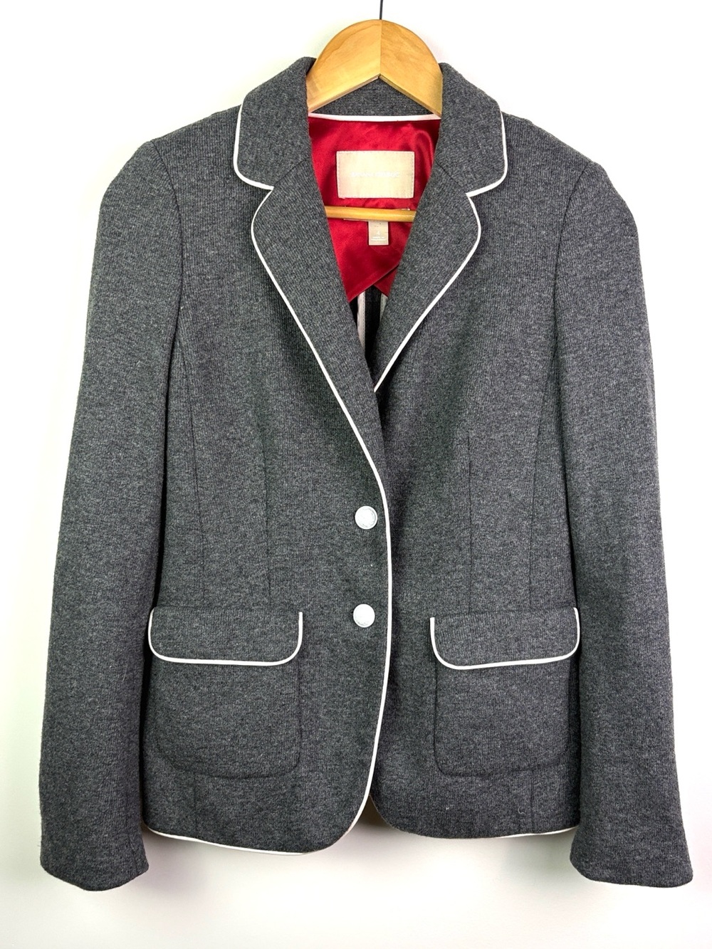 Banana Republic Women's Charcoal Gray Blazer with White Piping size 4